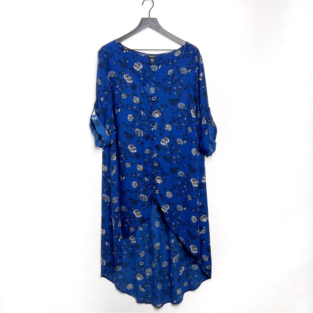 Torrid Floral Print Tunic/Dress Button Up High Low Hem
